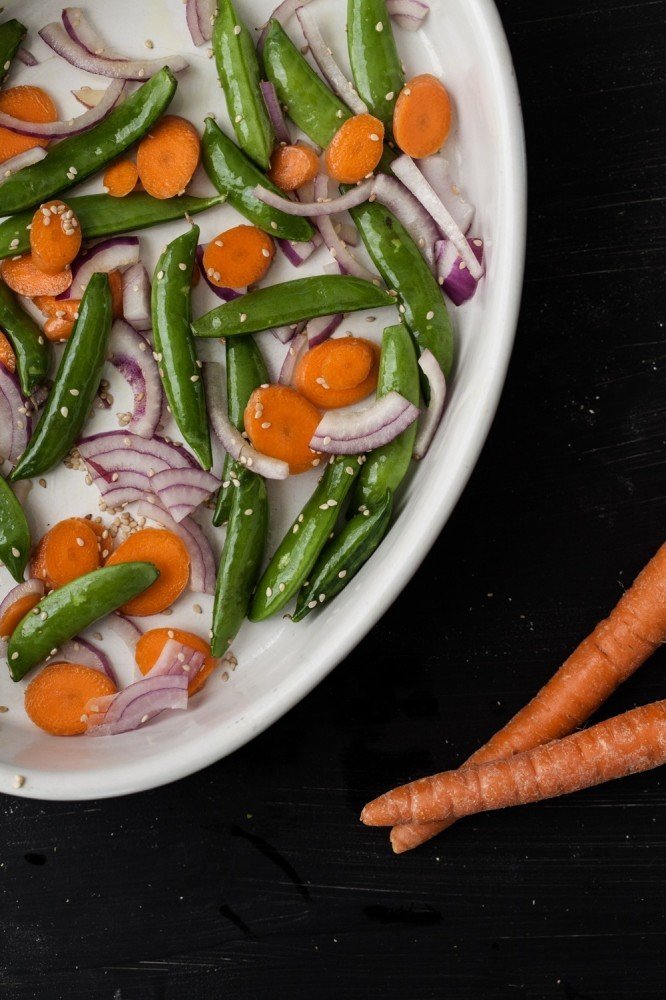 Roasted Vegetable + Chickpea Bowl with Cilantro Cashew Cream