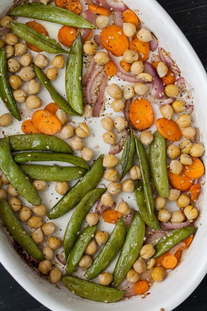 Roasted Vegetable + Chickpea Bowl with Cilantro Cashew Cream