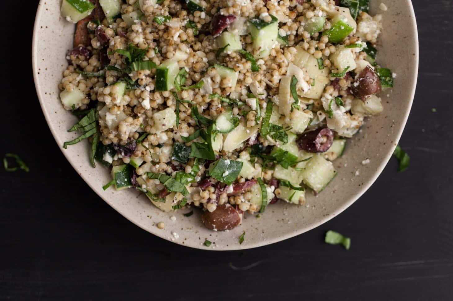 Sorghum Salad with Artichokes, Cucumbers, and Feta