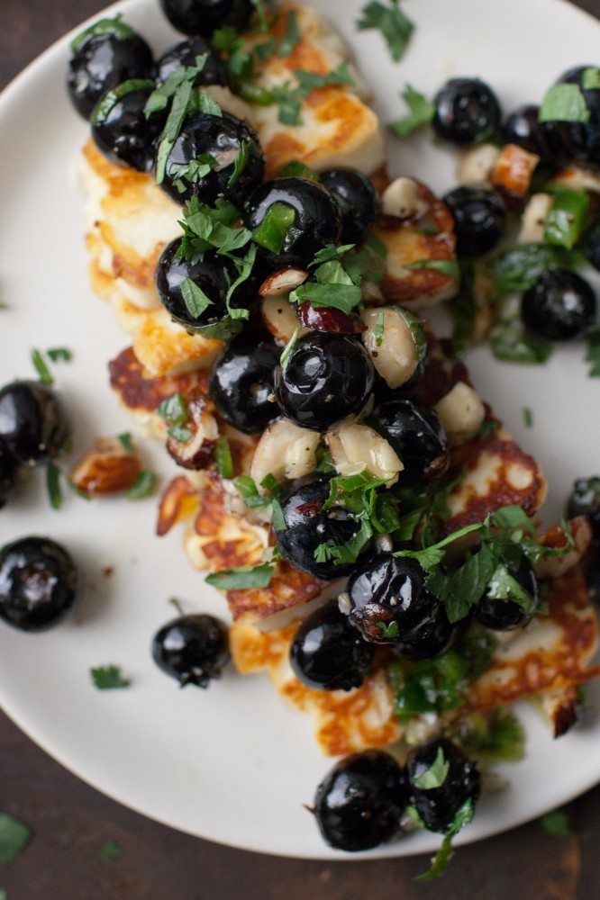 Grilled Halloumi with Blueberries and Herbs from Vibrant Food