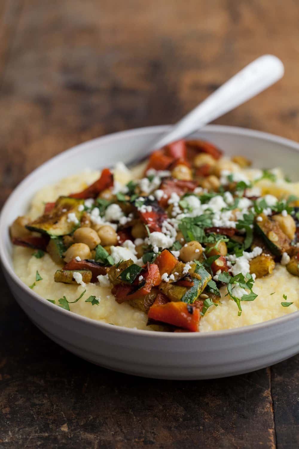 Curry Grilled Vegetables with Chickpeas and Polenta | @naturallyella