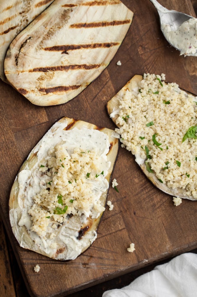 Grilled Eggplant Rolls with Cream Cheese and Herbed Millet