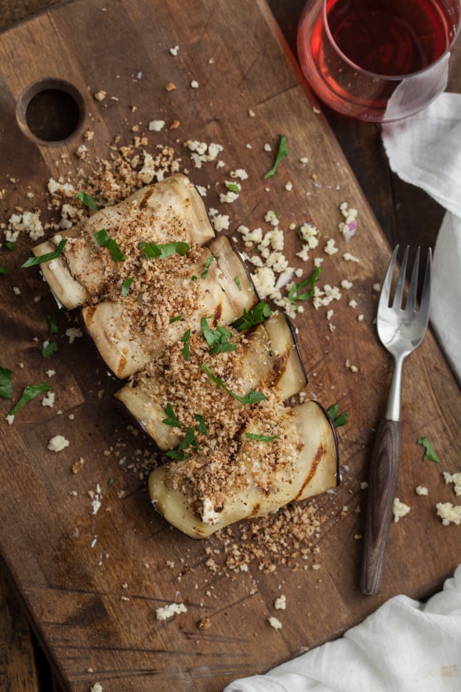 Grilled Eggplant Rolls with Cream Cheese and Herbed Millet