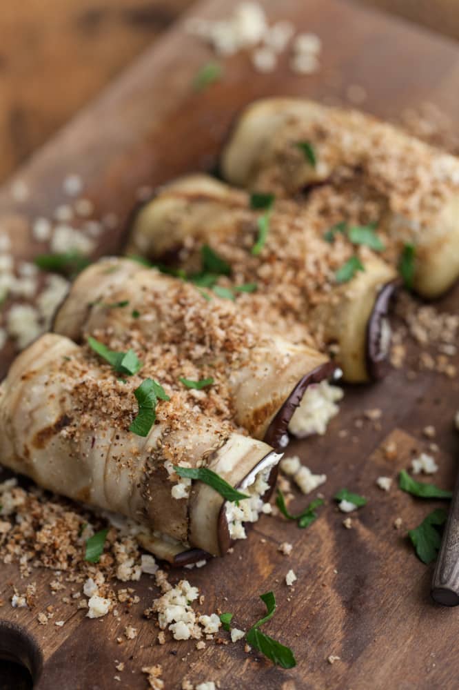 Grilled Eggplant Rolls with Cream Cheese and Herbed Millet