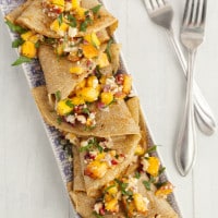 Savory Rye Crepes with Peaches and Blue Cheese