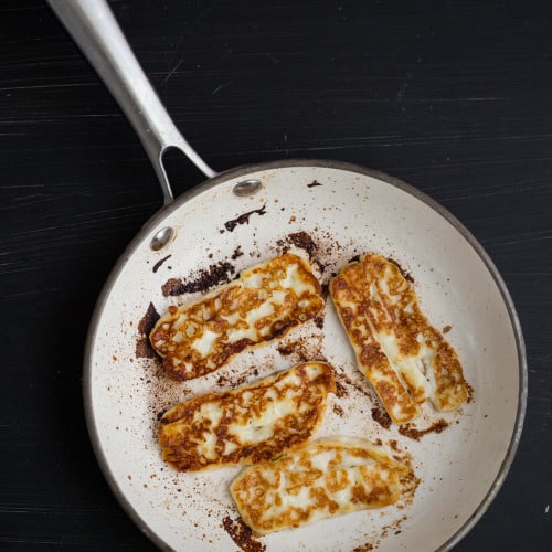 Fried Halloumi Toast with Dry-Farmed Tomato Bruschetta