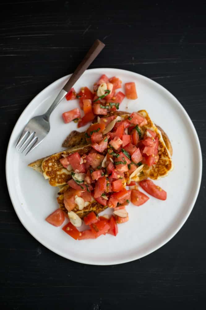 Fried Halloumi Toast with Dry-Farmed Tomato Bruschetta 