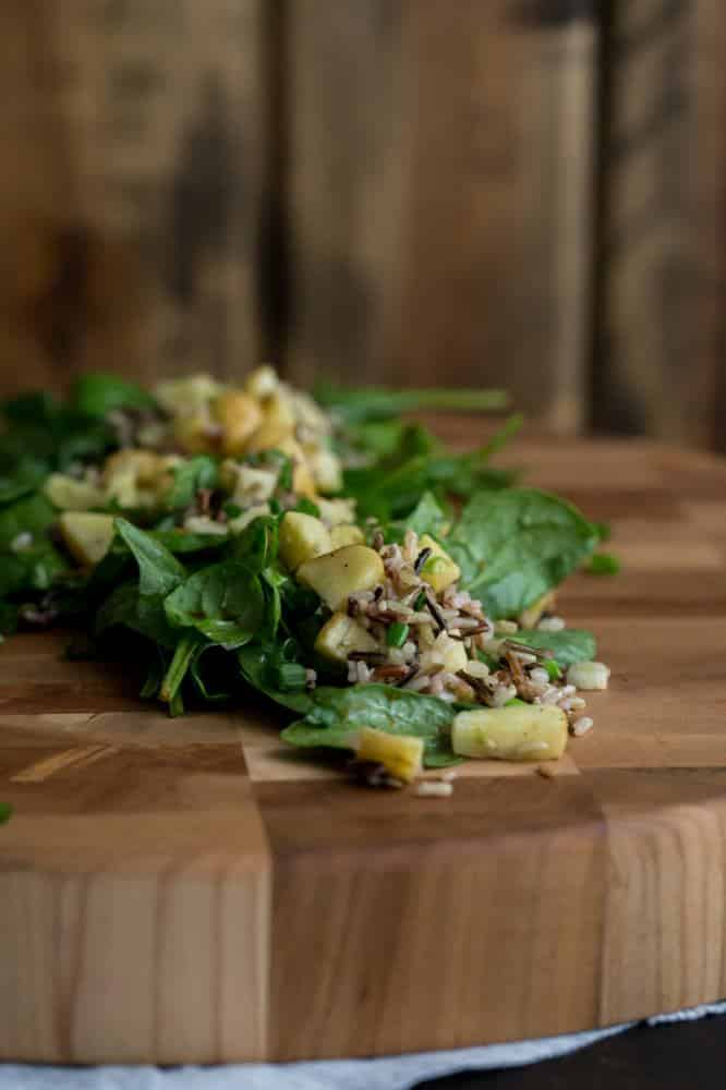 Roasted Parsnip Spinach Salad with Wild Rice | @naturallyella