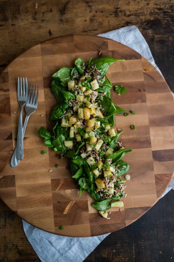 Spinach Salad with Roasted Parsnips and Wild Rice | @naturallyella