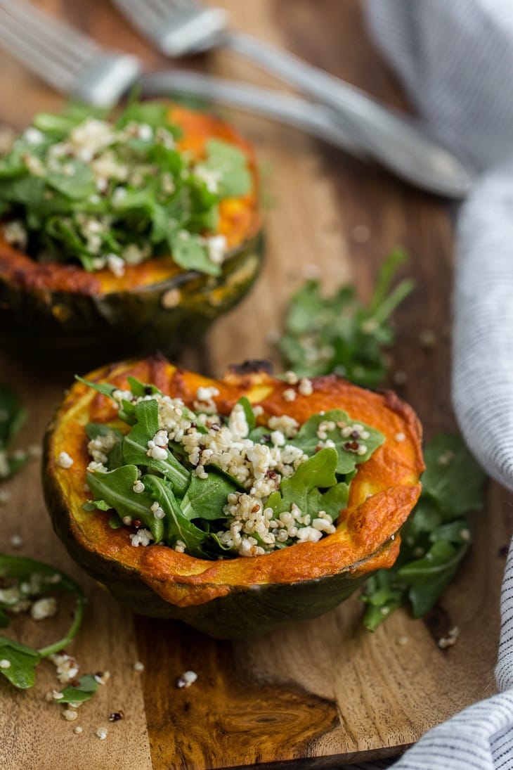 Curried Acorn Squash with a Quinoa Arugula Salad | @naturallyella