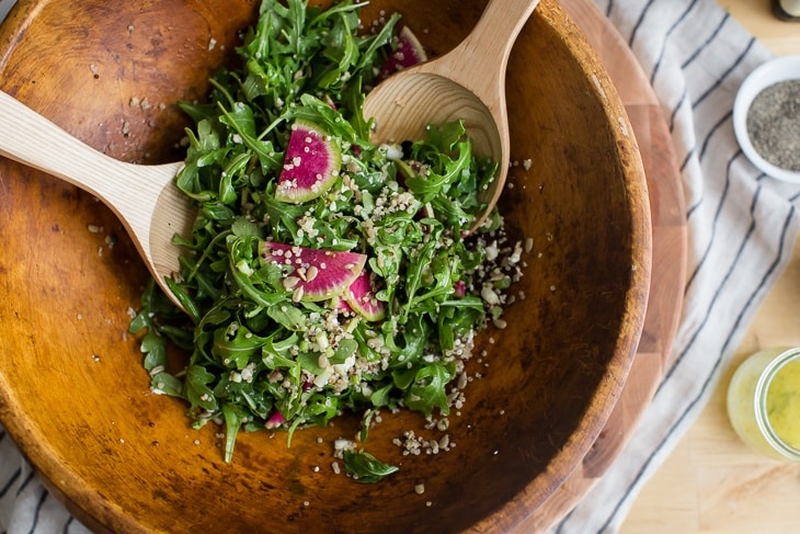 Arugula Radish Salad with Lemon Vinaigrette | @naturallyella