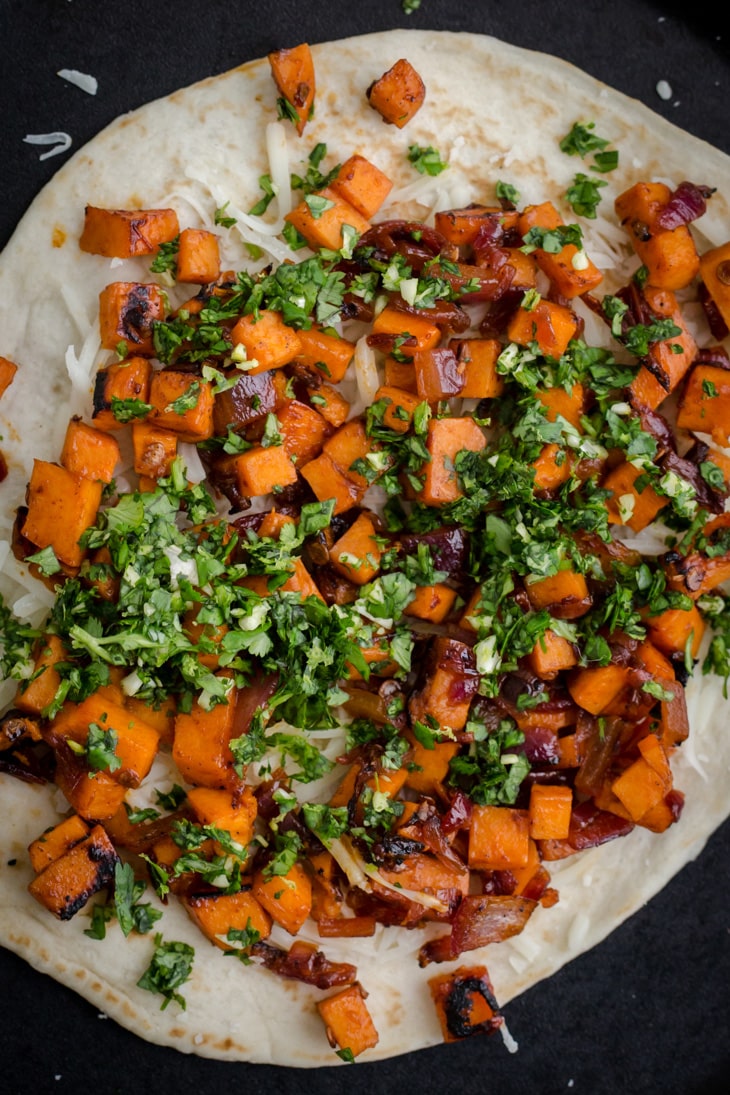 Chipotle Sweet Potato Quesadilla with Cilantro Gremolata | Naturally Ella