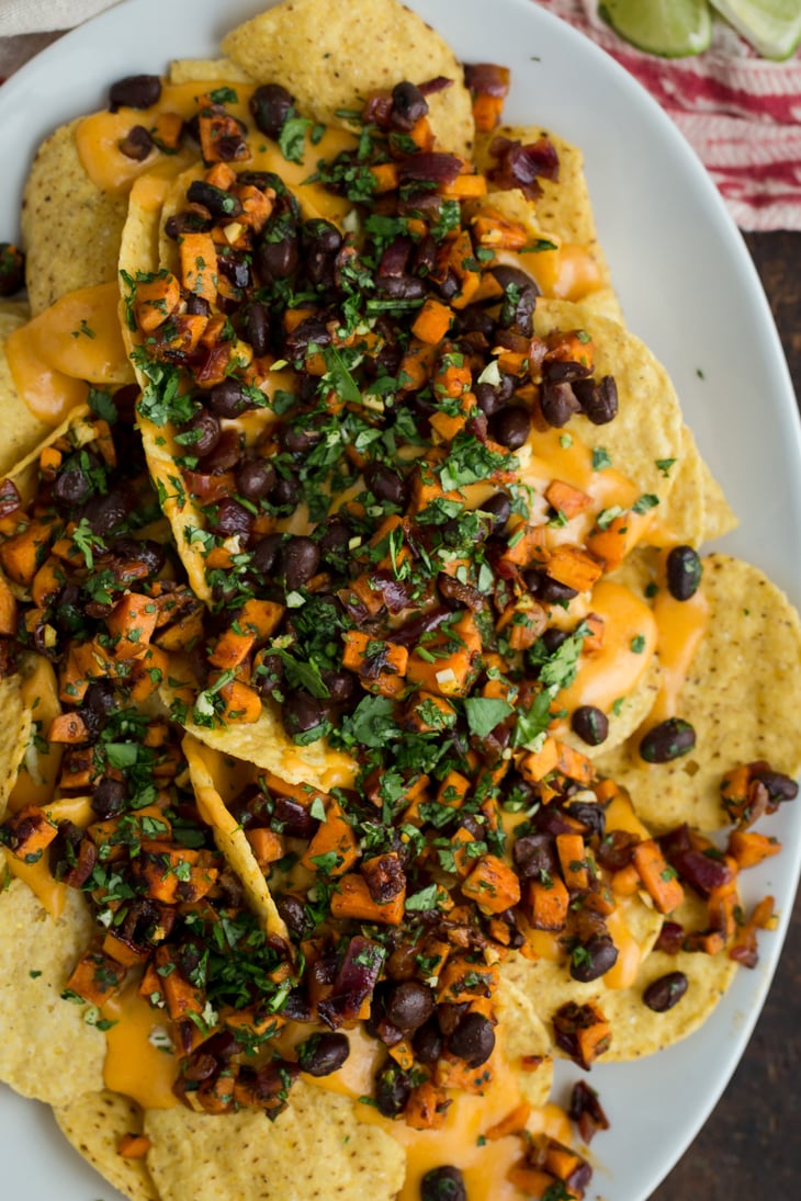 Chipotle Sweet Potato Vegetarian Nachos | @naturallyella