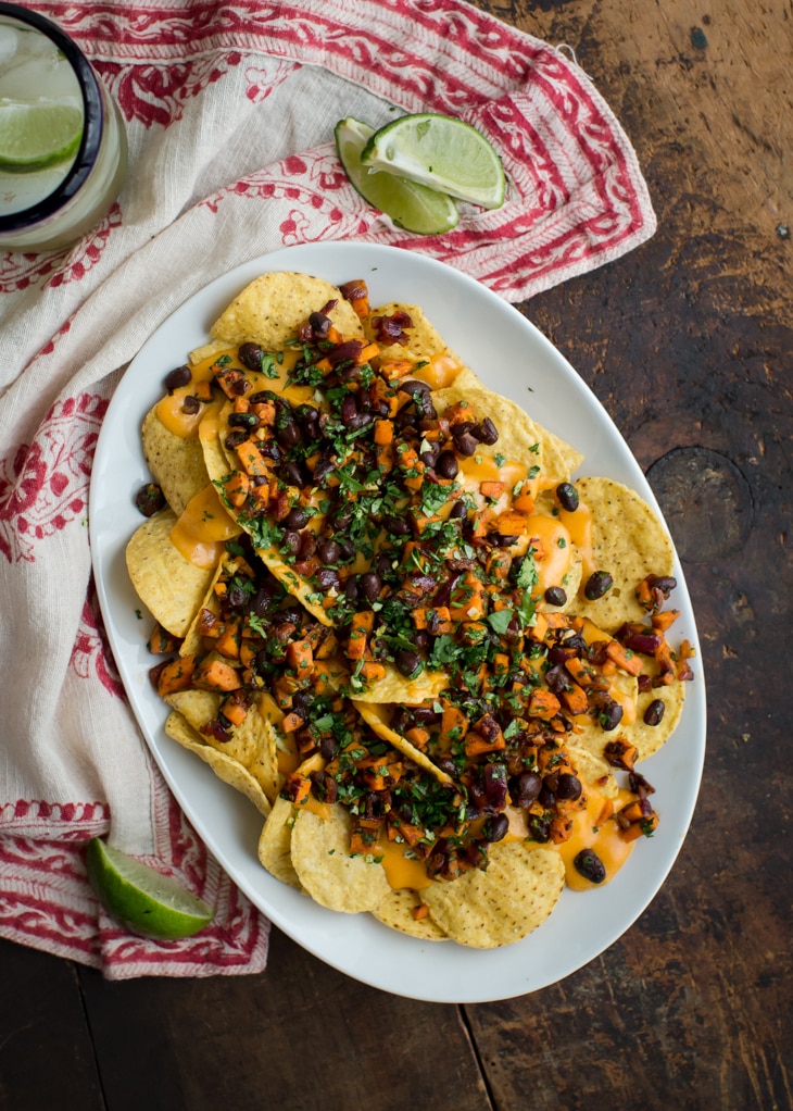 Chipotle Sweet Potato and Black Bean Vegetarian Nachos | @naturallyella