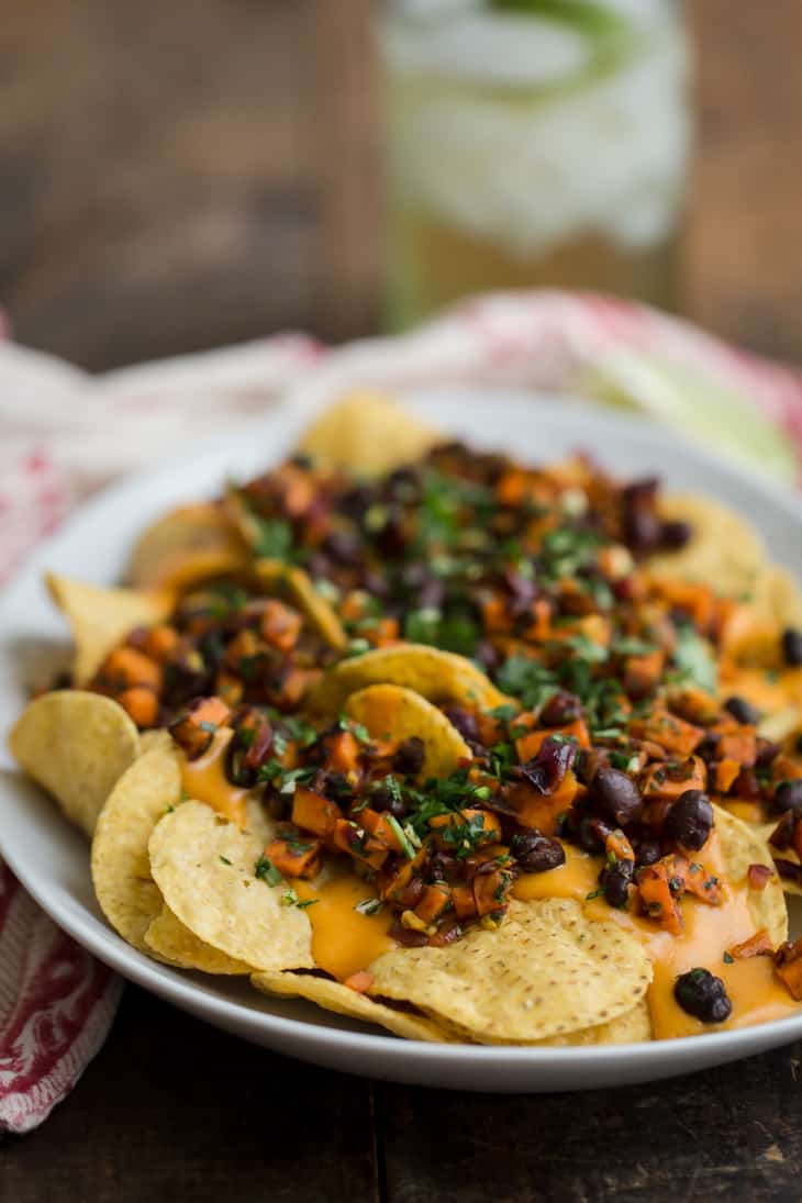 Chipotle Sweet Potato and Bean Vegetarian Nachos | @naturallyella