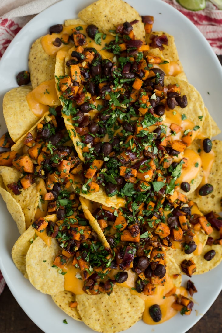 Chipotle Sweet Potato and Black Bean Vegetarian Nachos | @naturallyella