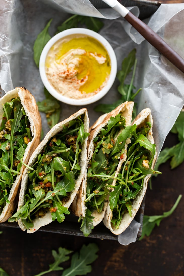 Olive Tapenade, Arugula and Hummus Stuffed Pita