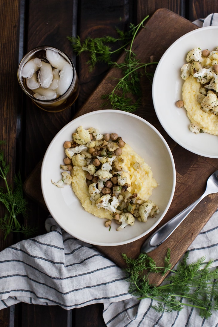 Roasted Fennel and Cauliflower with Chickpeas served over Polenta | @naturallyella