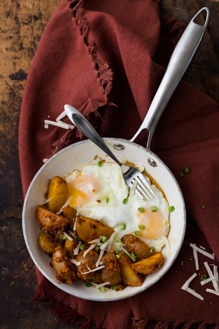 Roasted Romesco Potatoes with Eggs | @naturallyella