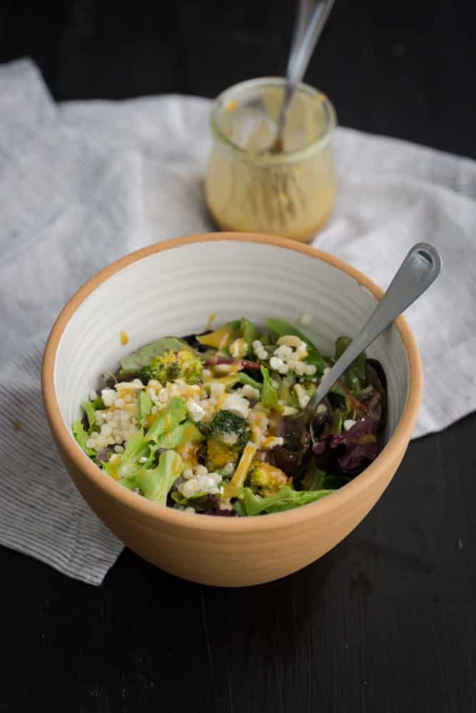 Roasted Broccoli Salad with Tahini Dressing and Couscous | @naturallyella