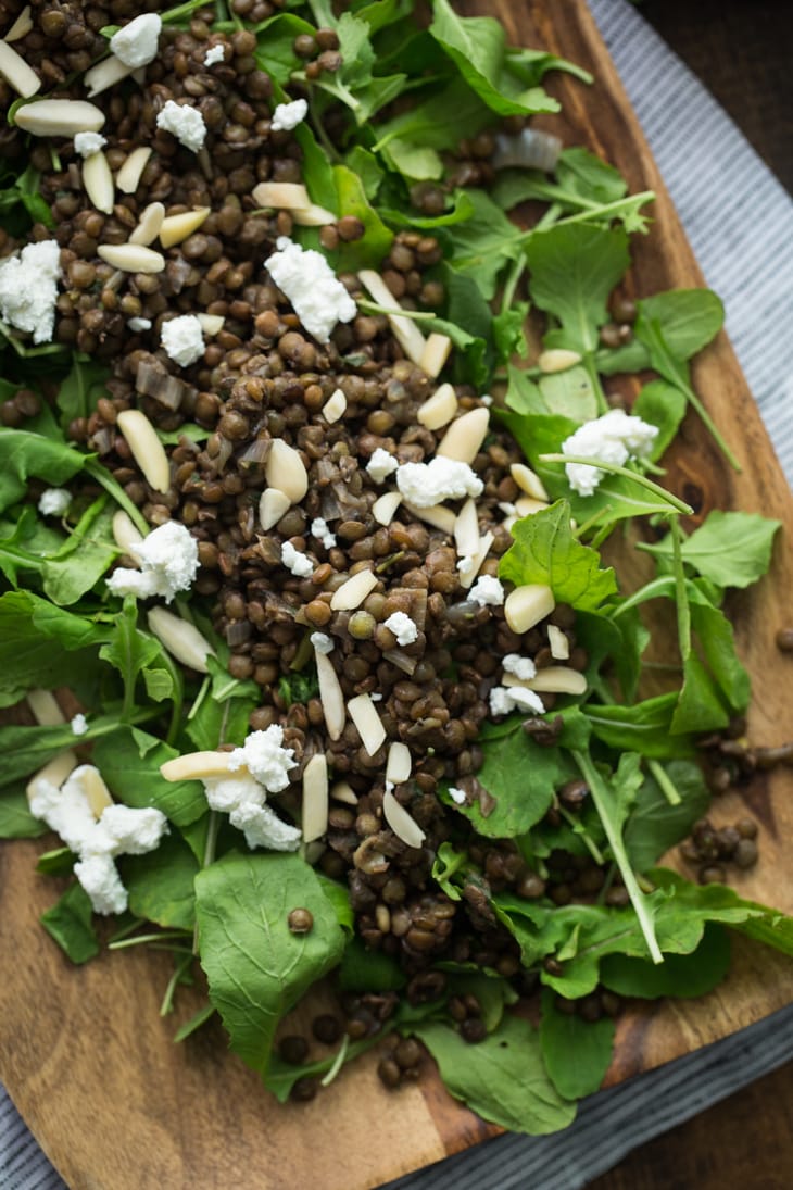 Arugula Lentil Salad with Goat Cheese | @naturallyella