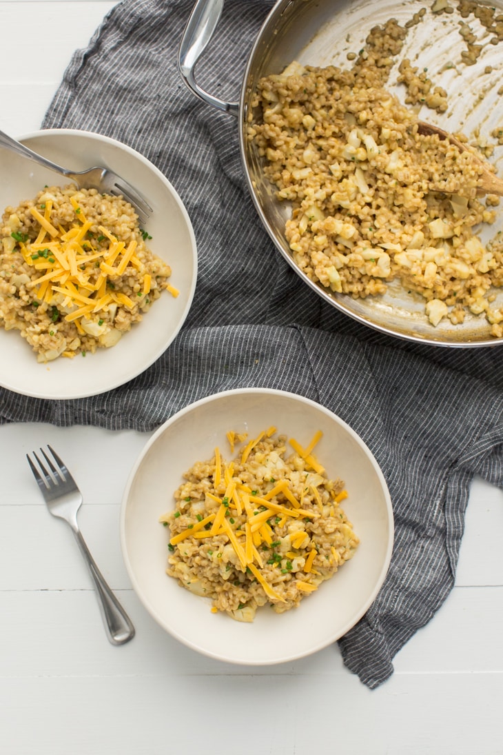 Cheddar Cauliflower Barley Risotto | @naturallyella