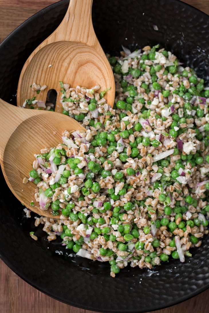 Pea and Farro Salad with Lemon-Yogurt Dressing | @naturallyella