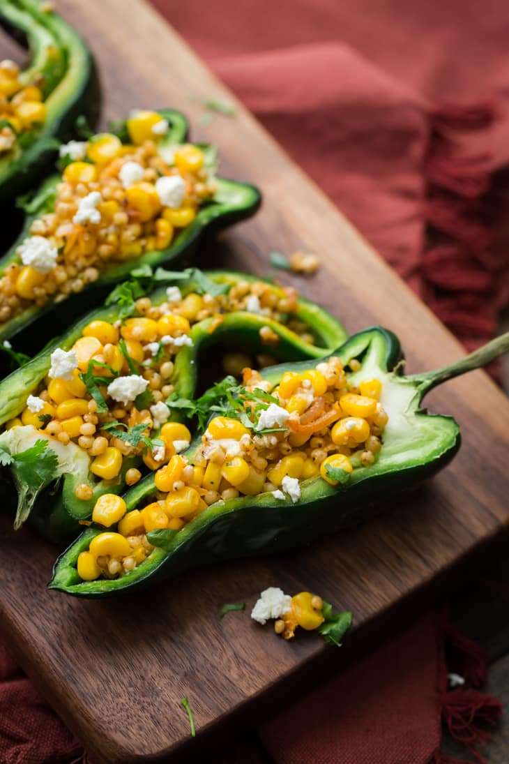 Sweet Corn Sorghum Stuffed Peppers | @naturallyella