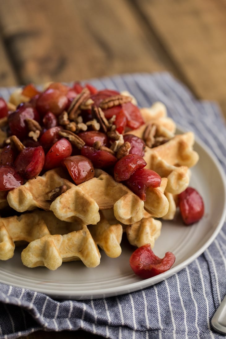 Waffles with Vanilla Bean Cherries | http://naturallyella.com