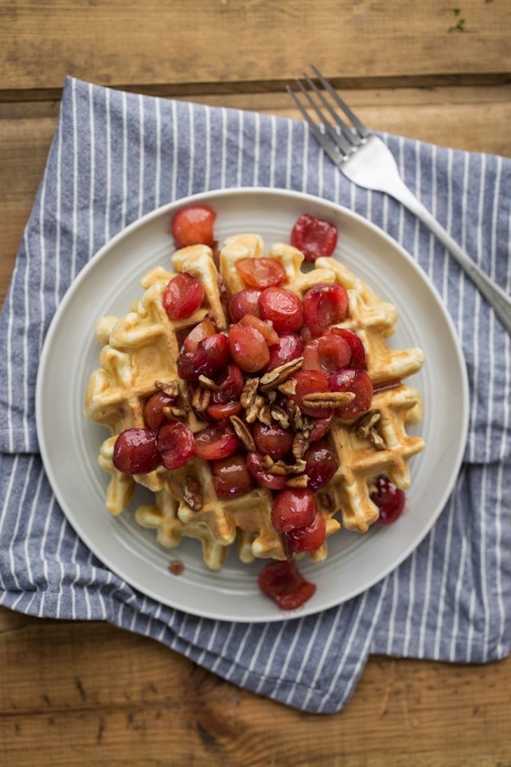 Waffles with Vanilla Bean Cherries | http://naturallyella.com