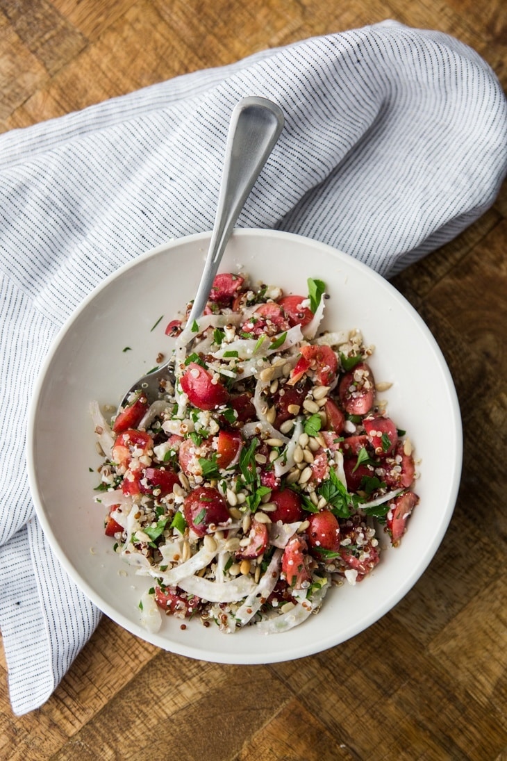 Quinoa, Fennel, and Cherry Salad | http://naturallyella.com