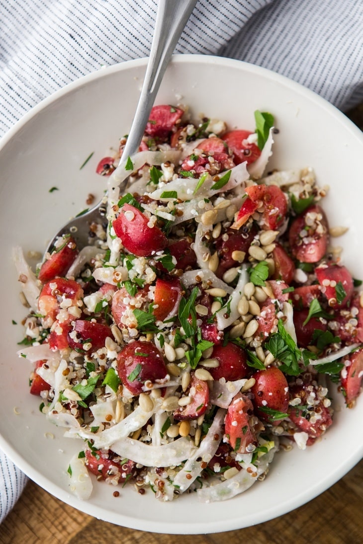 Cherry Salad with Quinoa and Fennel| http://naturallyella.com