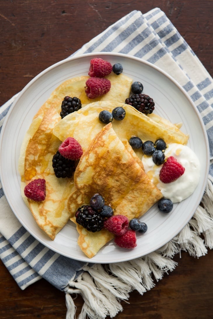 Einkorn Crepes with Fresh Berries and Creme Fraiche | http://naturallyella.com