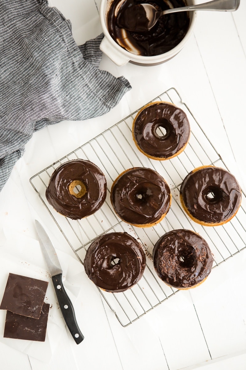 Buttermilk Spelt Baked Doughnuts with Chocolate Ganache | http://naturallyella.com