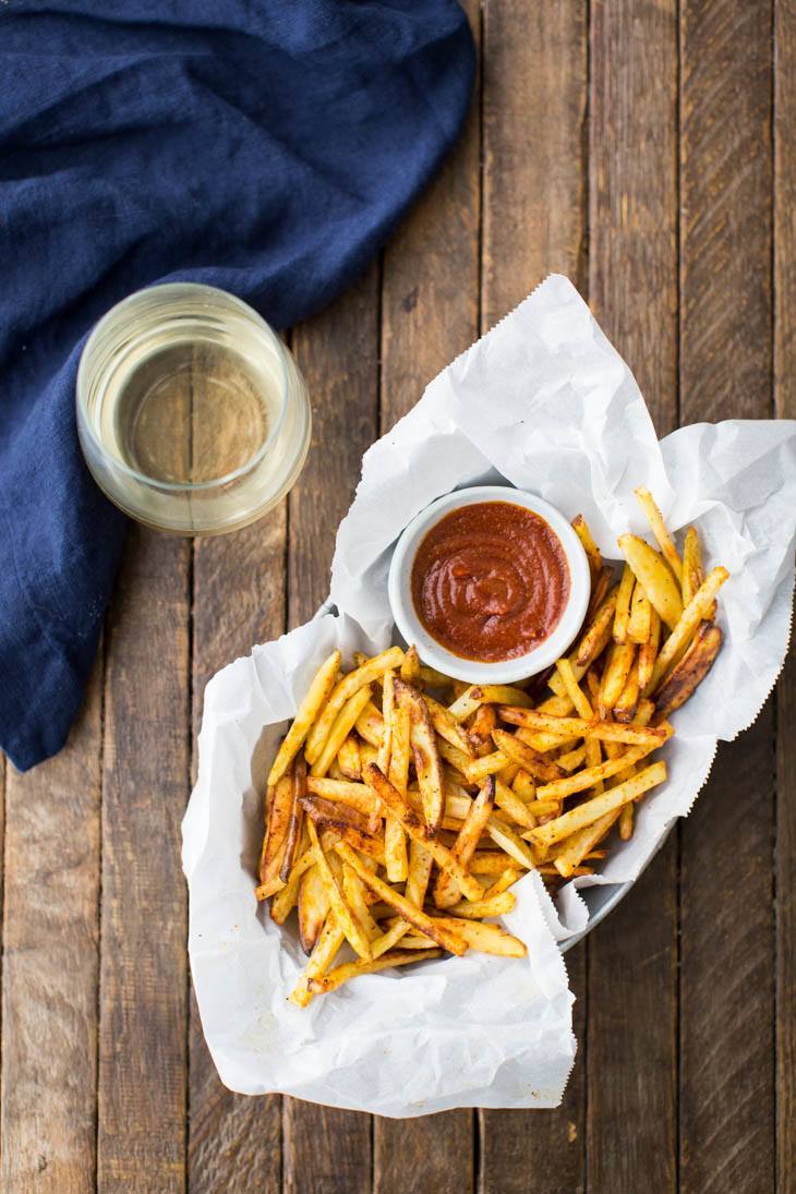 Baked French Fries with Curried Ketchup | http://naturallyella.com