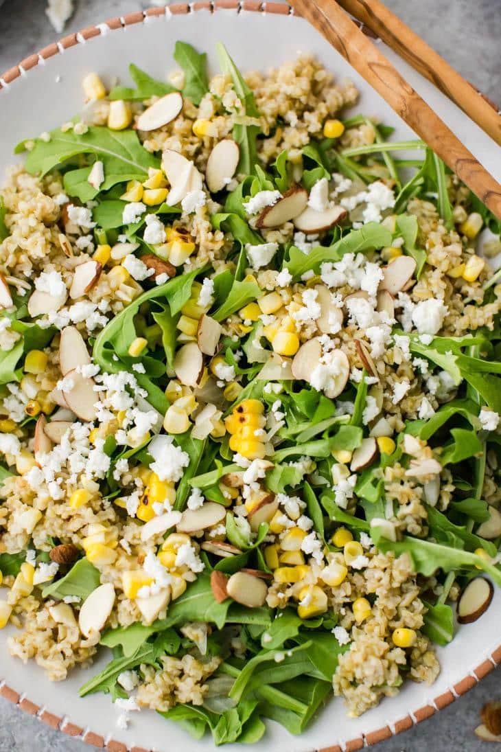 Freekeh Salad with Sweet Corn, Almonds and Arugula