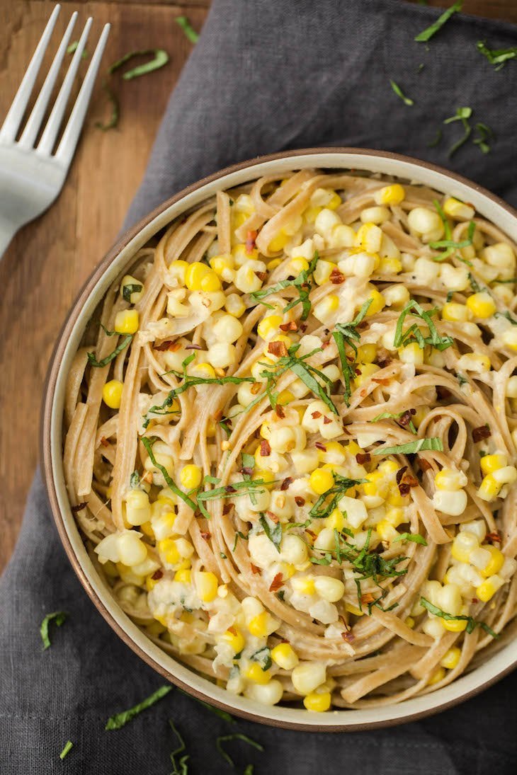 Goat Cheese and Sweet Corn Pasta | http://naturallyella.com