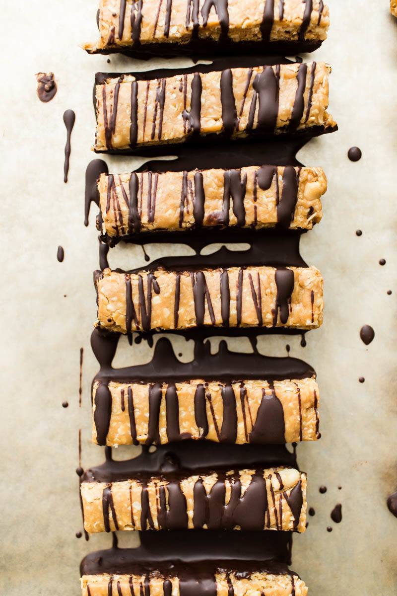 Peanut Butter Granola Bars with Dark Chocolate