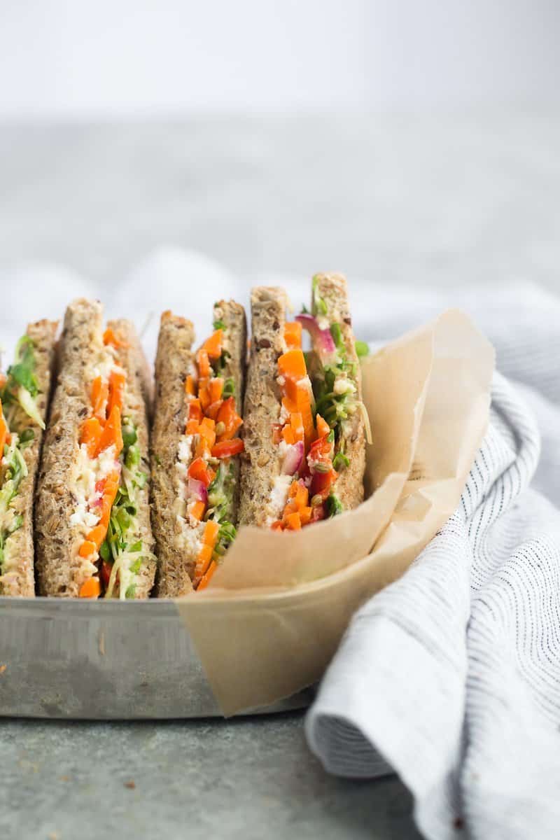 Pickled Carrot and Hummus Sandwich with Sprouts | http://naturallyella.com
