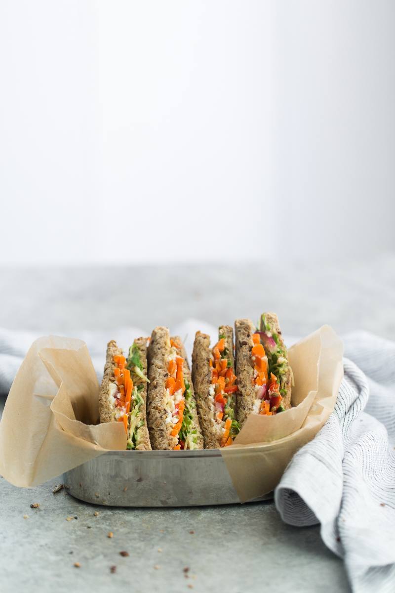 Pickled Carrot and Hummus Sandwich with Sprouts and Feta | http://naturallyella.com