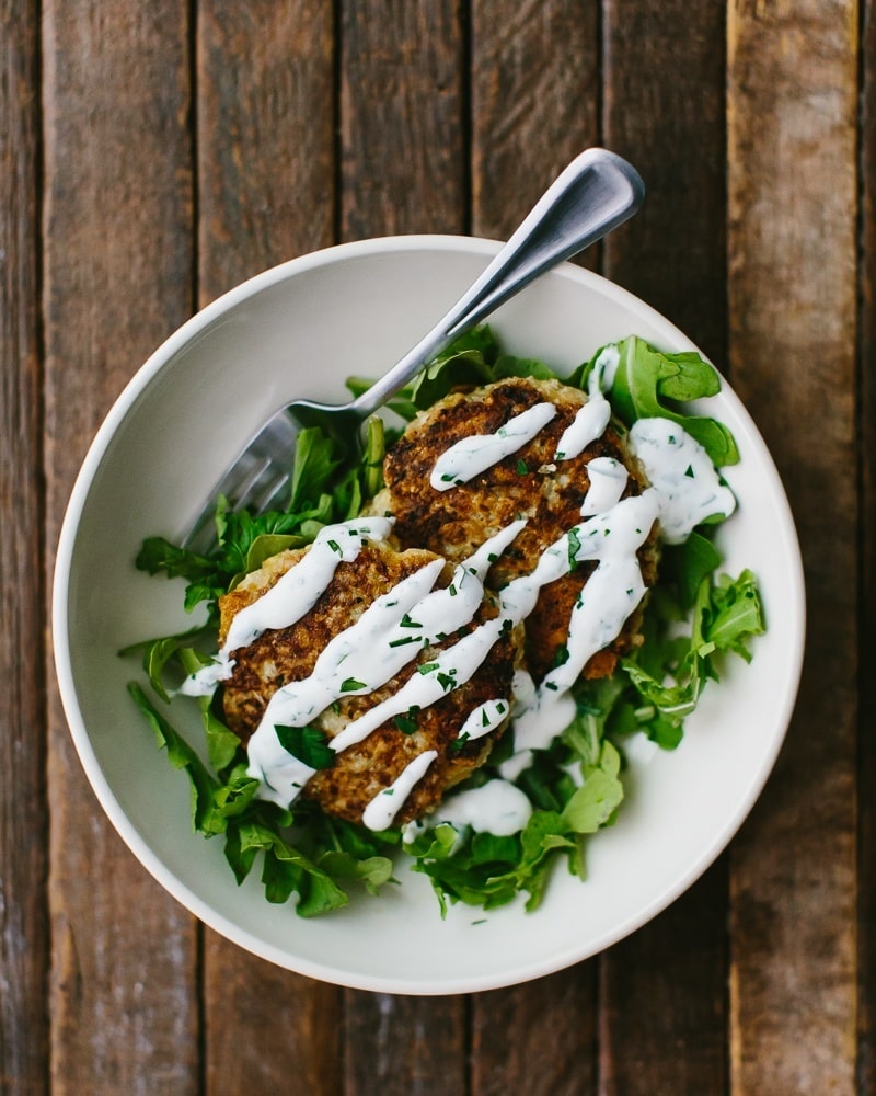 Cauliflower Cakes with Brown Rice and Cheddar | http://naturallyella.com