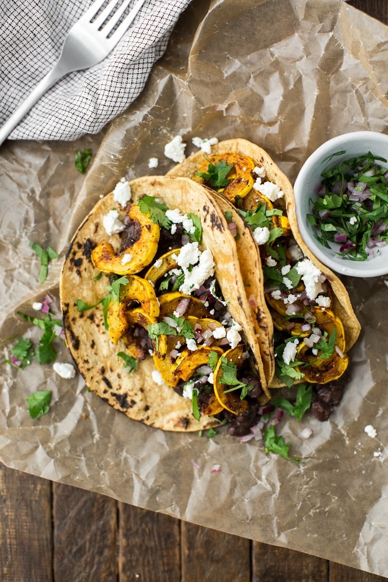 Delicata Squash Tacos with Black Beans | http://naturallyella.com