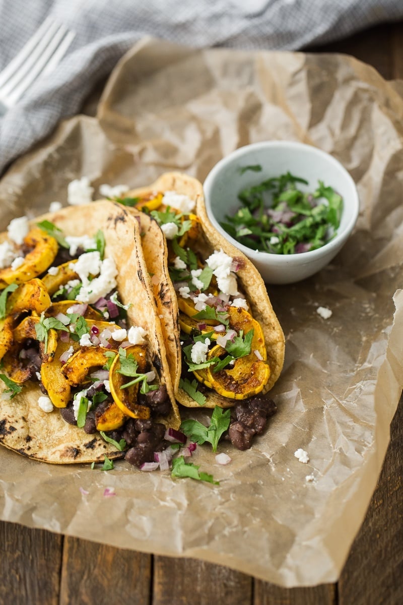 Delicata Squash Tacos with Black Beans and Goat Cheese