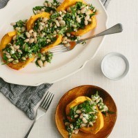 Roasted Red Kuri Squash with Cannellini Bean and Spinach Salad
