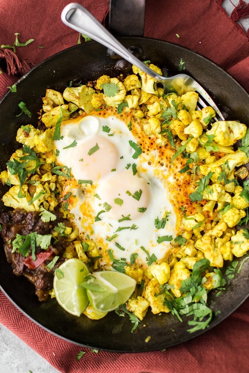 Turmeric Cauliflower Egg Skillet with Apple Chutney | @naturallyella