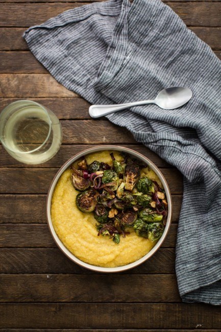 Balsamic Roasted Brussels Sprouts with Polenta