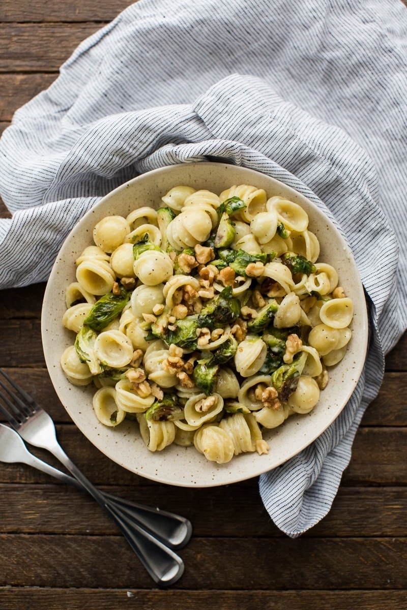 Brussels Sprout Pasta with Lemon Cream Sauce