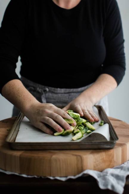 Tossing Brussels Sprouts with Olive Oil