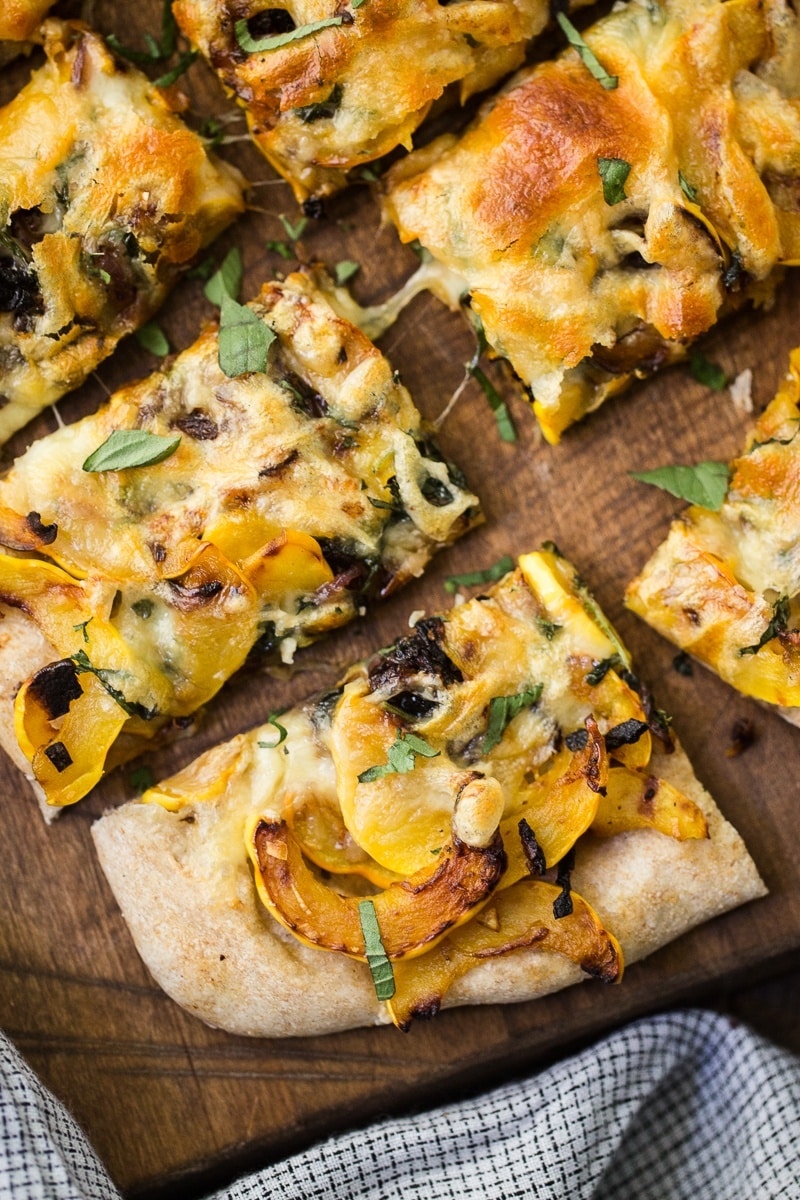 Delicata Squash Pizza with Red Onion and Basil