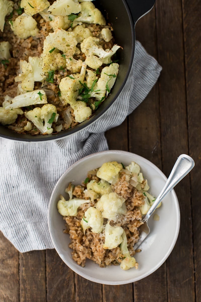 Baked Farro Risotto with Cauliflower and Shallots